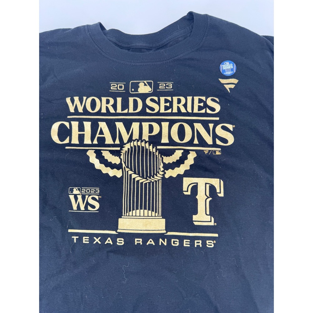 New Texas Rangers T Shirt Mens Large Blue 2023 World Series Champions Gold